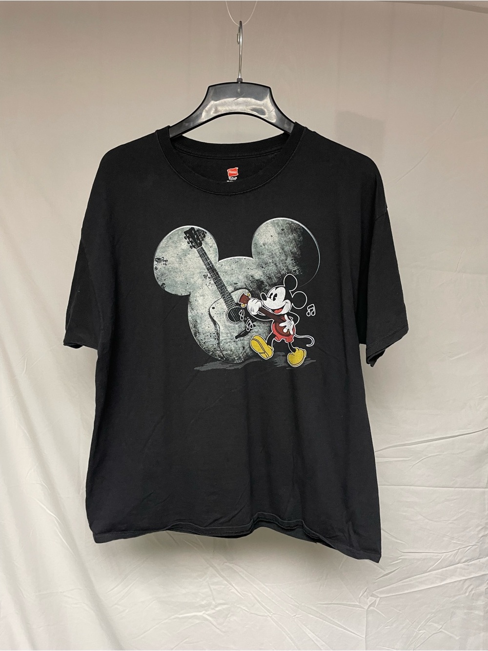 Hanes Black Tagless Cotton Tee with Mickey Mouse Guitar Logo